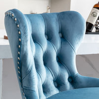 Bar Stool Swivel Chairs Set of 2, Velvet Adjustable Height Barstools with Tufted Back and Footrest, Modern Upholstered Tall Bar Stools Dining Chairs for Home Pub Kitchen Island Cafe, Light Blue