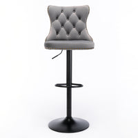 Swivel Bar Stools Set of 2 with Adjustable Seat Height, Contemporary Velvet Counter Stool with Metal Legs and Chrome Nailhead Trim Backrest, Dining Chair for Home and Pub, Khaki & Sliver