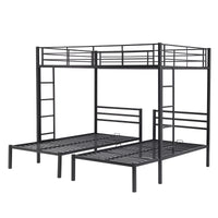 Metal Triple Bunk Bed, Full Over Two Twin Bunk Bed with Shelf & 2 Ladders, 3 Beds in 1, Metal Bed Frame with Safetyrails and Slats Support, No Box Spring Needed, Black