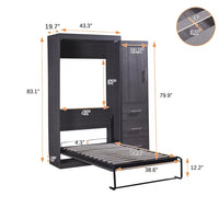 Twin Size Mobile Murphy Cabinet Bed with Wardrobe and 3 Drawers, Traditional Solid Wood Murphy Bed Chest Storage Bed, Can be Folded into a Cabinet,for Guest Room Home Office,No Spring Box Needed