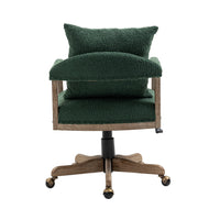 Swivel Home Office Chair, Boucle Fabric 360° Swivel Computer Chair with Pillow and Wooden Legs, Height Adjustable Vanity Chair Desk Chair Armchair for Office Bedroom Dorm, Emerald