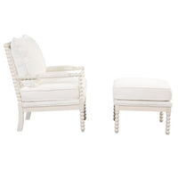 Velvet Accent Chair with Ottoman, Modern Upholstered Lounge Accent Chair with Armrests Pad, Comfy Single Sofa Side Arm Chair Reading Chair with Footrest for Small Space, Living Room, Bedroom, White