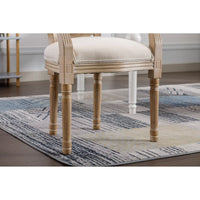 French Country Dining Chairs Set of 2,Solid Wood Frame Antique Painting Linen Fabric Accent Chair,Tufted Upholstered Rattan Back Vanity Chair Armchair