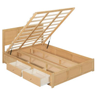 Full Size Platform Bed with Headboard for Kids Adults, Lift up Storage Bed Frame with Underneath Storage and 2 Drawers for Bedroom, Natural