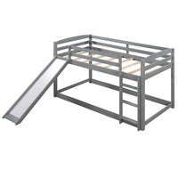 Bunk Bed with Convertible Slide for Kids Teens, Twin Over Twin Floor Bunk Bed with Ladder for Kids Bedroom, Wood Low Bunk Bed Frame No Box Spring Required, Gray, 79.2" L x 83.4" W x 49.2" H