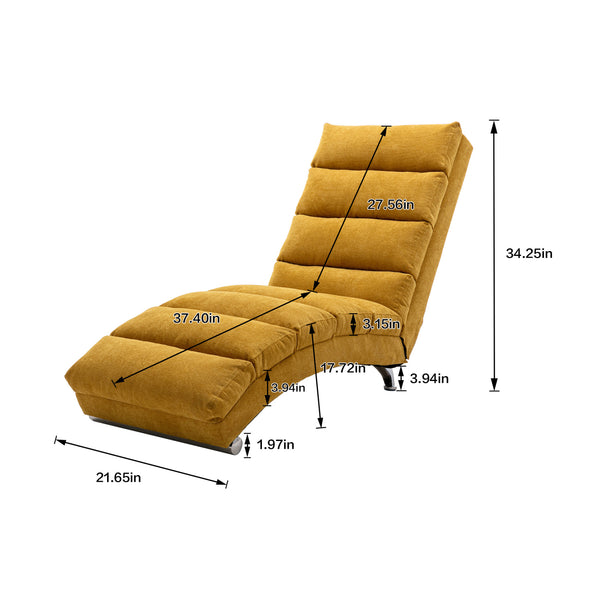 Electric Massage Chaise Lounge, Linen Indoor Lounger with Remote Control and Side Pocket, Ergonomic Indoor Royal Chair for Office, Living Room, Bedrooom, Mustard