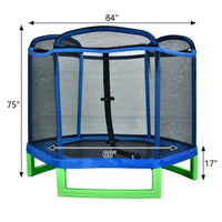 7FT Kids Trampoline, Durable Bouncer Spring Gym Toy Indoor/Outdoor with Safety Net Enclosure, Padded Cover, Fun Exercise Activity for Children, Blue