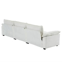 Chenille Fabric Modular Sofa with Footstool, L-Shape Couch with Armrests and Double Layer Seat Cushion, 3-Seat Convertible Sectional Sofa for Bedroom, Living Room, Apartment, White