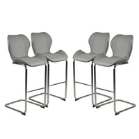 Bar Chair Set of 4, All PU Fabric Dining Chairs Kitchen Counter Bar Stools with Metal Legs, Modern Upholstered Bar Stools with Chrome Frame for Dining Kitchen, 14.2”D x 18.9”W x 39.4”H, Grey