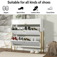 Shoe Cabinet with 2 Flip Drawers & 1 Slide Drawer, Free Standing Shoe Rack for Heels Boots Slippers, Shoe Storage Cabinet for Entryway Hallway, White