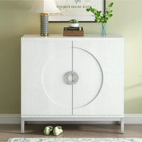 Sideboard Storage Cabinet, Simple Accent Cabinet with Doors and Solid Wood Veneer, Modern Buffet Cabinet Entryway Cabinet with Storage and Metal Leg Frame for Living Room, Dining Room, Home, White