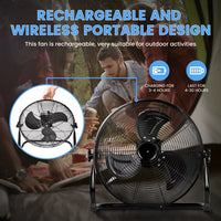 16-Inch Rechargeable Cordless Floor Fan, High Velocity Floor Fan with 360-Degree Tilt, Ready-to-Use Style Heavy Duty Metal Fan with Battery Operated for Industrial Commercial Residential Office,Black