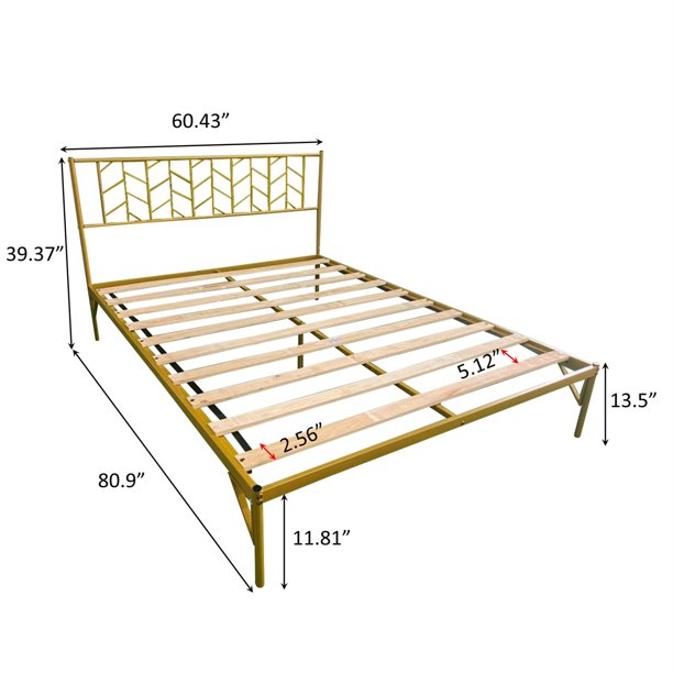 JINS&VICO Queen Size Metal Platform Bed with Vintage Headboard,Modern Platform Bed Frame with Strong Slats Support,13.5