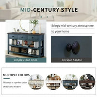 50" Console Table, Mid-century Retro Long Sofa Table with 3 Drawer and 2-Tier Open Storage Shelves, Multifunctional Buffet Sideboard Storage Cabinet for Living Room Entryway Hallway, Navy