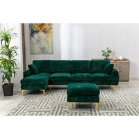 L Shaped Sectional Sofa Couch with Removable Ottoman, Velvet Sectional Couches for Living Room, Wooden Convertible Sectional Sofas with Rose Gold Metal Legs for Living Room, Apartment,Emerald