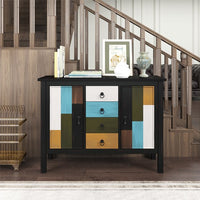 Colorful Console Table, Wooden Storage Sideboard with Four Drawers and Two Large Cabinets for Entryway, Living Room