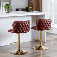 PU Swivel Counter Height Stools Set of 2, PU Leather Upholstered Bar Stool Adjustable Bar Height Kitchen Island Stool Chairs Buttun Tufted with Metal Legs (Burgundy)