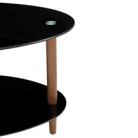 Oval Glass Coffee Table,Center Coffee Table Perfect for Living Room/Small Places,3-Tier Glass Coffee Table with Oak Legs,8mm Thick Tempered Glass Tea Table with Non-Slip Foot Pads-Black