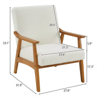 Teddy Fleece Living Room Chair, Modern Accent Chair with Solid Wood Armrest and Padded Seat, Upholstered Armchair for Bedroom Living Room Dorm, Creamy-White