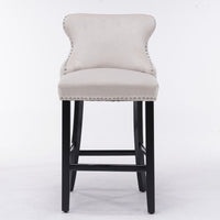 Bar Stools Set of 2, Leisure Style Bar Chairs, Contemporary Velvet Wingback Bar Stools with Button Tufted Decoration, Wooden Legs and Chrome Nailhead Trim, 2 PCS Dining Chairs, Beige