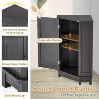 Bathroom Cabinet, Triangle Corner Storage Cabinet with Adjustable Shelf, Modern MDF Board Bathroom Storage Cabinet, Freestanding Small Cabinet with Solid Wood Legs for Bathroom and Living Room,Black