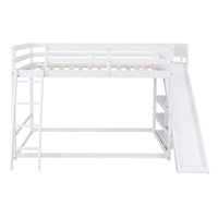 Full over Full Bunk Bed, Wood Bunk Bed with Ladder and Slide for Kids Teens Boys Girls, Space Saving Multifunctional Storage Bed Frame with 3-Story Shelves for Bedroom, No Box Spring Needed, White