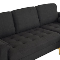 85" Burlap Fabric Sectional Sofa Couch with Reversible Chaise, L-Shape Couch with Bolster Pillows and Metal Legs, 3 Seats Futon Couch Sofa for Living Room Apartment Small Space, Black