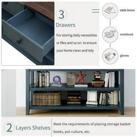 50" Console Table, Mid-century Retro Long Sofa Table with 3 Drawer and 2-Tier Open Storage Shelves, Multifunctional Buffet Sideboard Storage Cabinet for Living Room Entryway Hallway, Navy