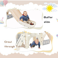 7-in-1 Kids Slide with Climber,Toddler Climber Slide PlaySet with Arch Tunnel and Basketball Hoop, Freestanding Castle Climbing Crawling Playhouse for Toddlers, Kids Climbers Playground