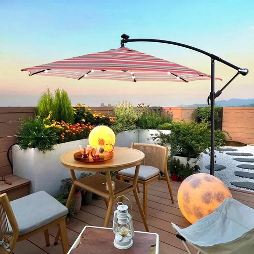 360-Degree Rotation 9.6ft Patio Umbrella,Cantilever Hanging Umbrella with Crank Handle,Extra-large Outdoor Canopy with Cross Base,8pcs Steel Ribs and Iron Pole,for Garden Poolside Backyard