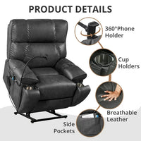 180° Lay Flat Power Recliner Chair for Elderly,Electric Power Lift Recliner Chair with Massage and Heat Up to 300LBS,Breathable Leather Recliner Chair with 3 Positions,Gray