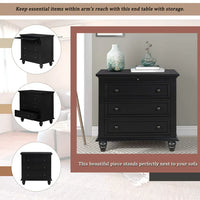 Wood Nightstand, 3-Drawer Storage Nightstand, End Table with Pull Out Tray, Cabinet with Drawers, Chest Side Table, for Bedroom Living Room, Fully Assembly Bedside Table, Black