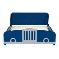 Full Size Car-Shaped Platform Bed, Modern Kids Bed with Wheels Rails, No Box Spring Required Fit 6" Mattress 400Lbs Load 77.2"L x 55.9"W x 29.9"H, Blue