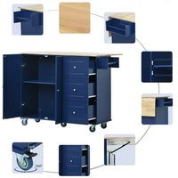 Rolling Mobile Kitchen Island with Storage Cabinet and Drop Leaf, Kitchen Cart with Three Drawers and Store Platform, Trolley Cart Paper Towel Rack and Spice Rack Kitchen Cart on Wheels