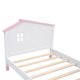 3-Pieces Bed Bedroom Sets, Twin Size Platform Bed with Nightstand and Storage Dresser, Wood Bed Frame with House Shaped Headboard, for Boys Girls Teens, No Box Spring Required, White+Pink