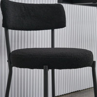 Set of 2 Teddy Fabric Dining Chairs with Curved Back and Metal Legs, Mid-Century Metal Frame Chairs for Kitchen Dining Room, Black