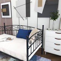Metal Daybed Frame, Sofa Bed Frame Twin Size with Center Support Legs, Metal Slats, Black Bed Frame for Living Room Guest Room, No Box Spring Needed