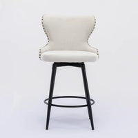 Set of 2 Bar Chairs, Modern Counter Height Bar Stools with Metal Legs and Padded Backrest, 37.4 Inch Height Linen Upholstered Dining Chairs for Living Room Dining Room Office, Beige
