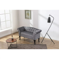 Velvet Button Tufted Loveseat Sofa, Two Seater Sofa Couch with Soft Seat Cushion and Black Metal Legs, for Living Room, Small Space, Office, Studio, Apartment, Bedroom, Mini Room, Gray