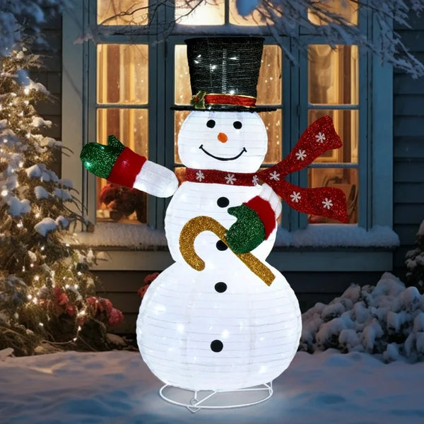 4ft Lighted Pop-Up Snowman,Large Christmas Holiday Decoration with 100 LED Lights,Top Hat,Scarf,Pop-up Snowman Ornaments for Outdoor Lawn Yard Xmas Decor