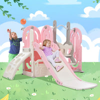 5 in 1 Toddler Swing and Slide Set with Climber, Kids Playground Climber Slide Playset with Safety Belt, Armrest, Basketball Hoop, High Adjustable Baby Swing Set for Indoor Outdoor Backyard, Pink (4.5) 4.5 stars out of 95 reviews 95 reviews