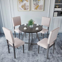 5-Piece Dining Table Set, Mid-Century Wood Kitchen Table Set with X-Shape Round Table and 4 Upholstered Chairs for Small Places Gray+beige 18.2 x 19.1 x 39in(LXWXH)