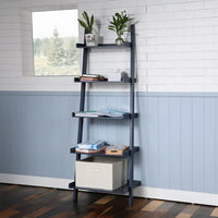 5 - Tier Ladder Shelf,Wood Open Storage Shelves,Freestanding Ladder Bookshelf for Home Office,Living Room,Bedroom,Navy Blue