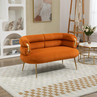50 Inch Velvet Loveseat Sofa, 2-seat Sofa Couch with Metal Frame and Tapered Golden Feet, Mid Century Tufted Love Seat for Living Room, Bedroom, Apartment and Small Space, Orange