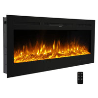 50" Smart Recessed and Wall Mounted Electric Fireplace, 750W & 1500W/Temperature-Adjustable/Timing/Fake Firewood/Crystal Stone/Touch Screen/Remote Control Colorful/9-Color Flame Fireplace