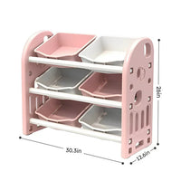 Toy Storage Organizer for Kids, Multi-Purpose Storage Bins with 3-Tier Design and 6 Removable Plastic Bins, Classroom Storage Cabinet for Playroom Daycare Bedroom, Pink