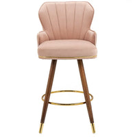 Swivel Bar Stools Set of 2, 360° Swivel Counter Height Barstools with Tufted Backrest, Golden Stripe and Footrest, 27.9 Inch Modern Upholstered Bar Chairs for Home Kitchen Island, Pink