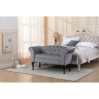 Velvet Button Tufted Loveseat Sofa, Two Seater Sofa Couch with Soft Seat Cushion and Black Metal Legs, for Living Room, Small Space, Office, Studio, Apartment, Bedroom, Mini Room, Gray
