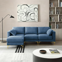 93"L-shaped Sectional Sofa with Removable Ottoman Footrest and Metal Legs, Modern Free Combination Modular Sofa Couch with Soft Backrest & Armrest & Thick Seats Cushion for Living Room, Blue
