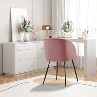 Accent Chairs Set of 2 Velvet Dining Chairs with Barrel Back Faux Fur Armchairs Upholstered Sofa Chairs for Living Room/Home Office/Dining Room (Pink-Velvet)